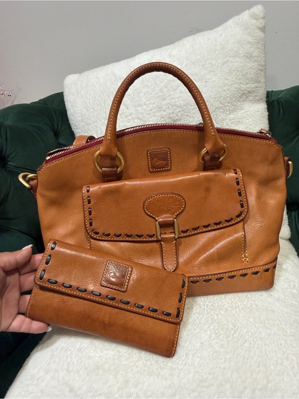 Dooney & Bourke Orange Leather Satchel with Contrast Stitching